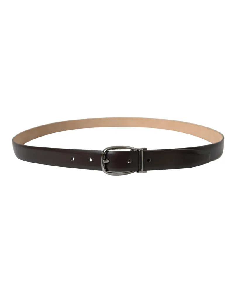 Dolce & Gabbana Men's Dark Brown Leather Silver Metal Buckle Belt Brown