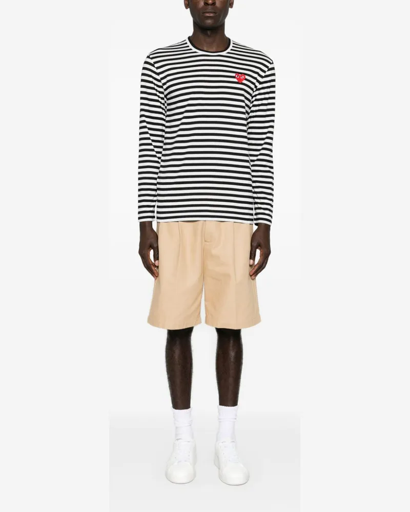 Comme des Garçons Striped Red Heart T-Shirt — Black and White Black