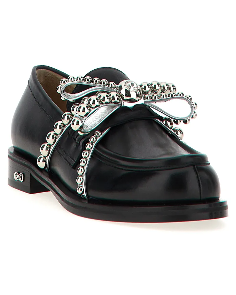 Mach & Mach Women's Black Leather Slip-On Loafers Black