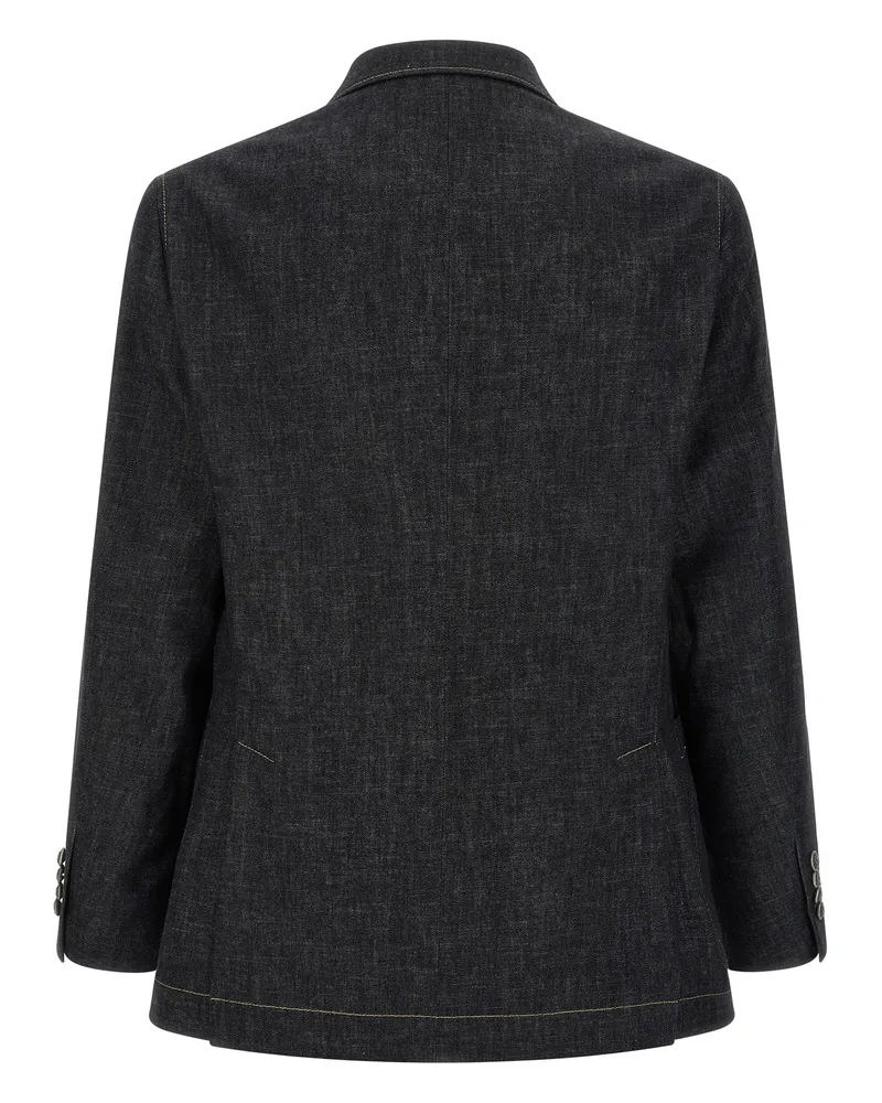 Brunello Cucinelli Double-Breasted Denim Blazer — Blue Blue