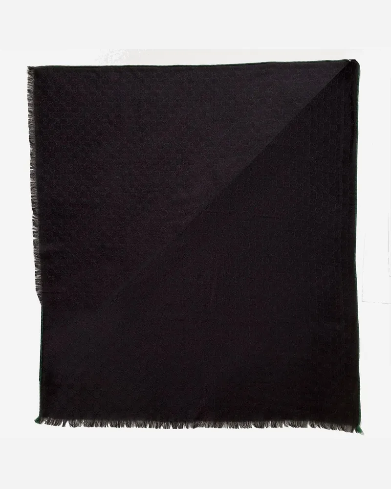 Gucci Men's Scarf Gg Wool And Silk Black Scarfs Black
