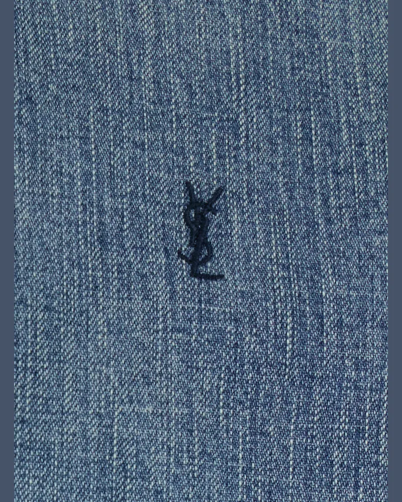 Saint Laurent Men's Shirt Classic Collar Light Blue Denim Textile Blue