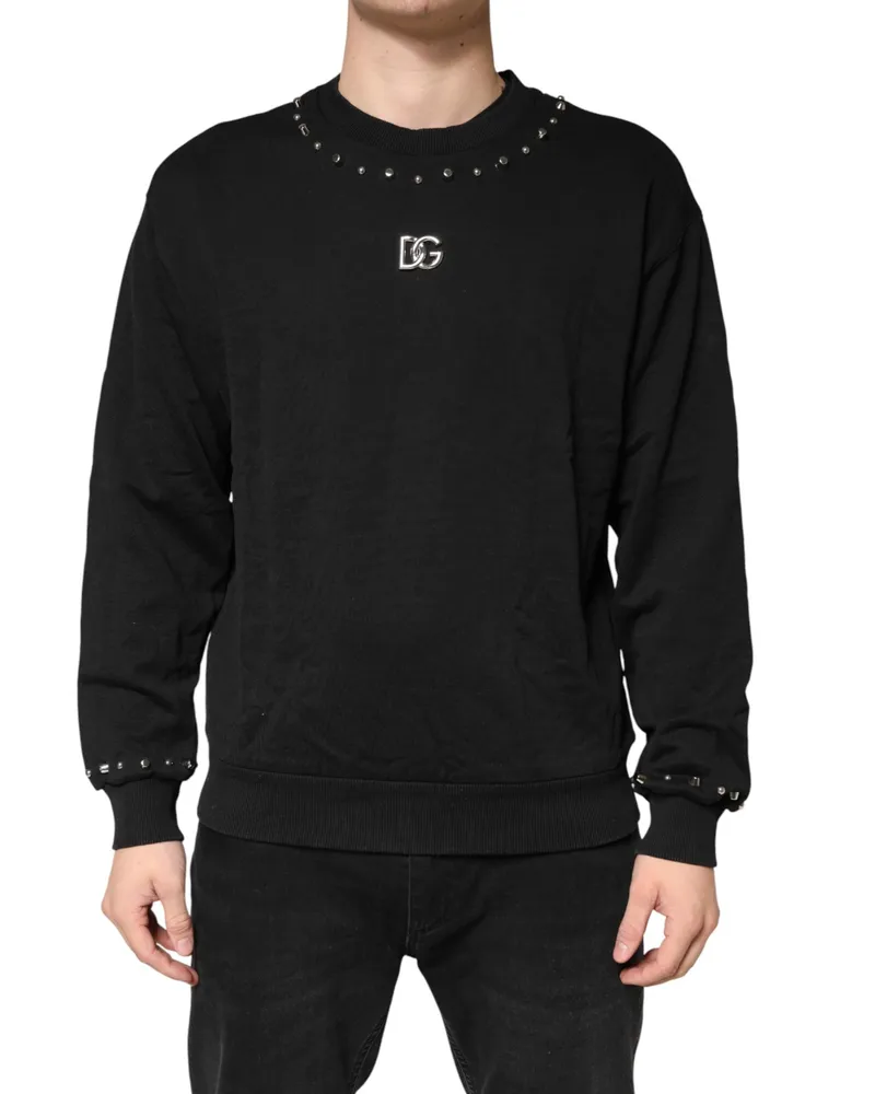 Dolce & Gabbana Men's Black Embellished Cotton Sweatshirt Sweater Clothing Black