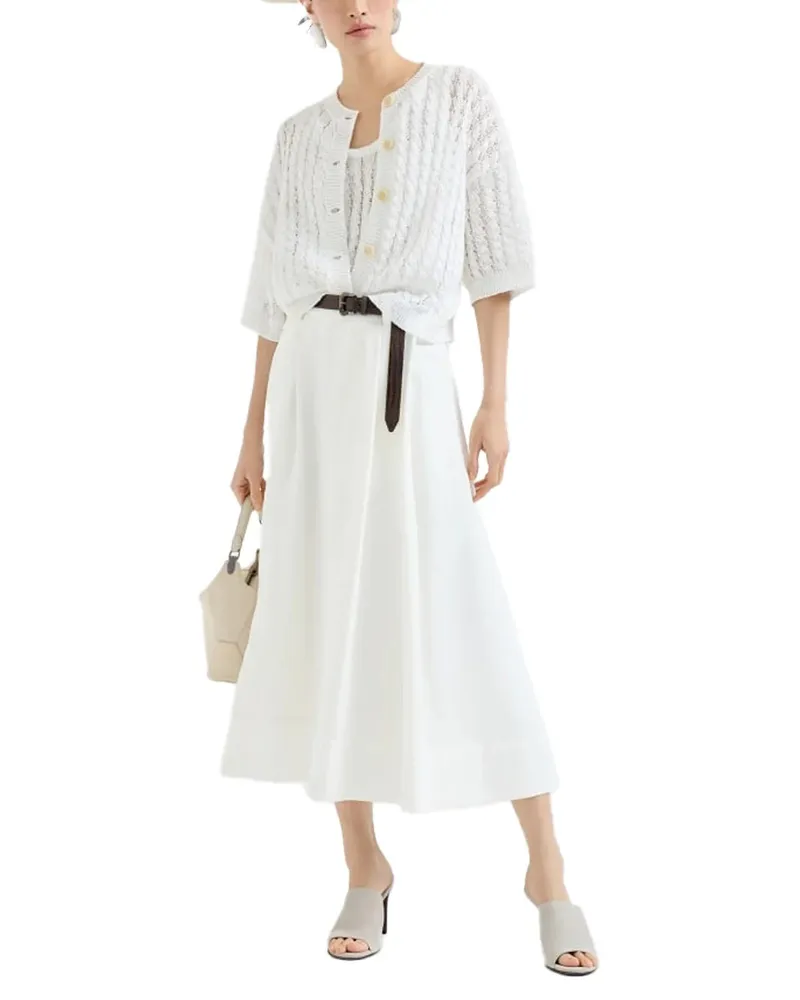 Brunello Cucinelli Linen Cable Knit Cardigan — White White