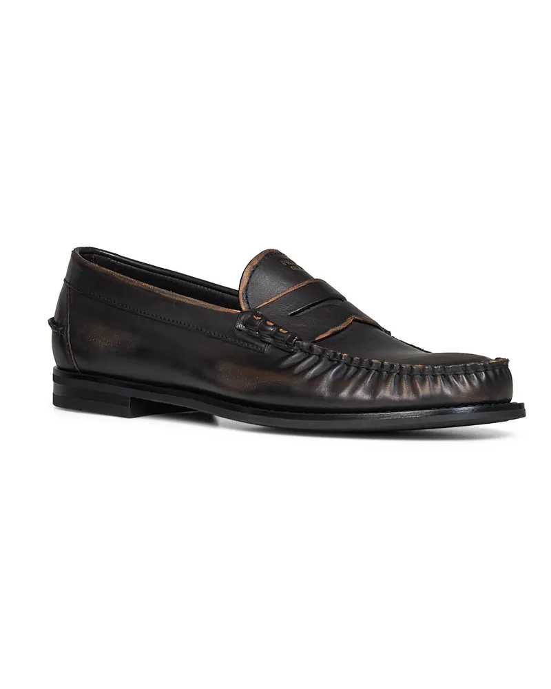 Prada Men's Loafers Antiqued Leather Black-Tan Calf Black
