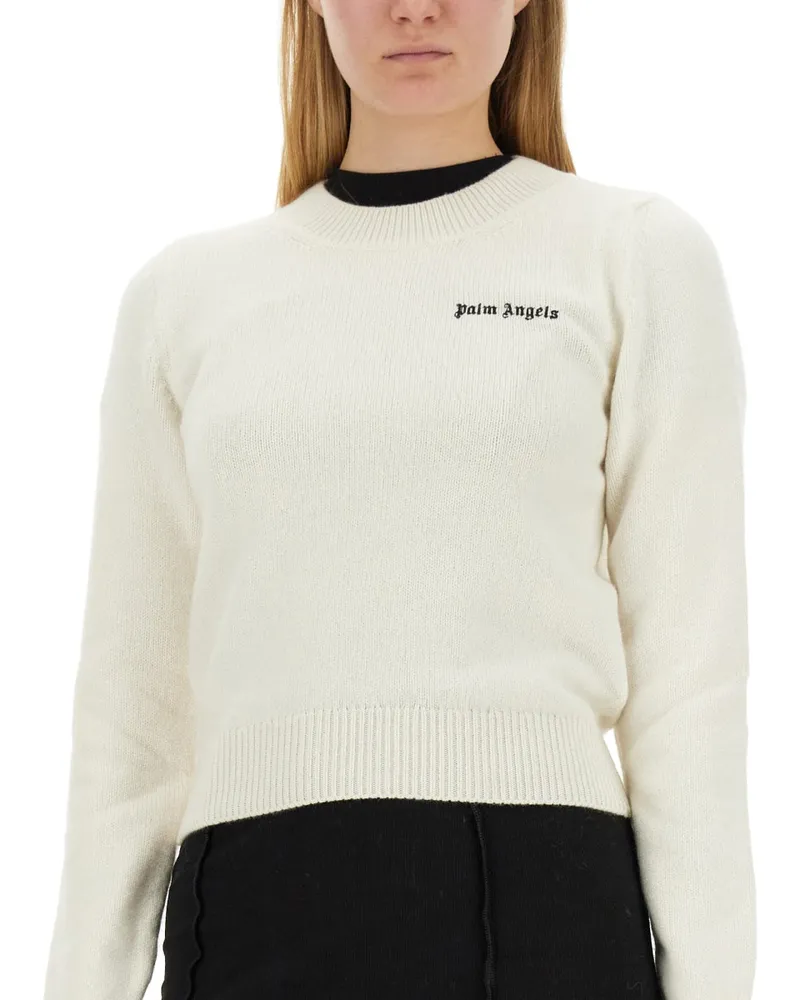 Palm Angels Logo Jersey Merino Wool Sweater — Ivory Ivory