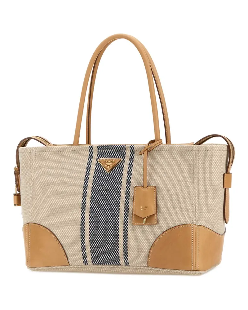 Prada Women's Sand Canvas Large Shopping Bag Naturale+baltico Borse A Mano Beige