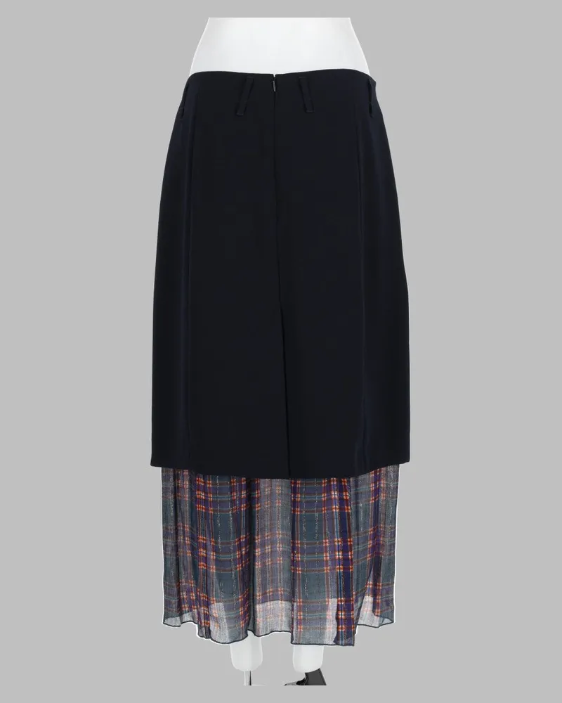 Dries van Noten Layered Plaid Panel Midi Skirt — Blue Blue