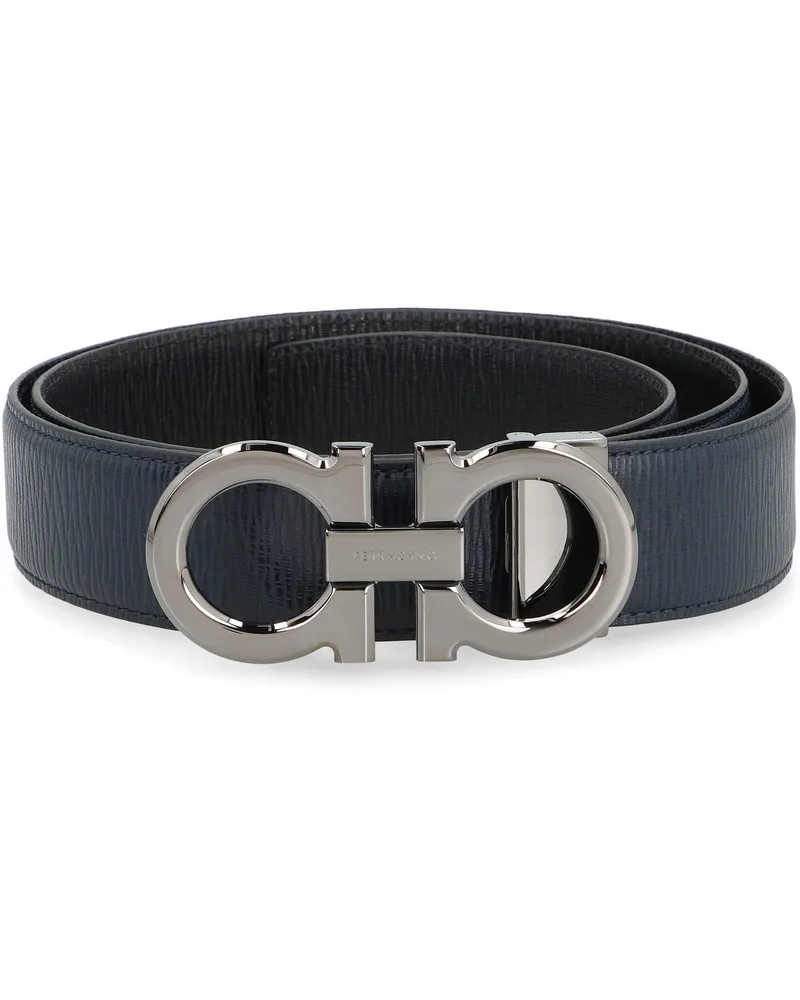 Ferragamo Men's Gancini Reversible Leather Belt Blue Calf Blue