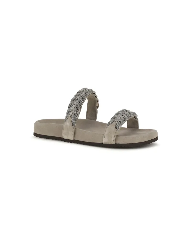 Brunello Cucinelli Women's Gray Calf Leather Bos Taurus Flat Sandals Gray