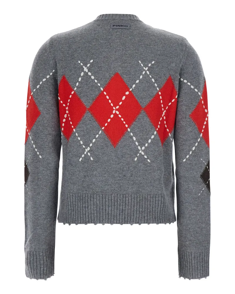 Pinko Wool-Cashmere Argyle Cardigan — Gray Gray