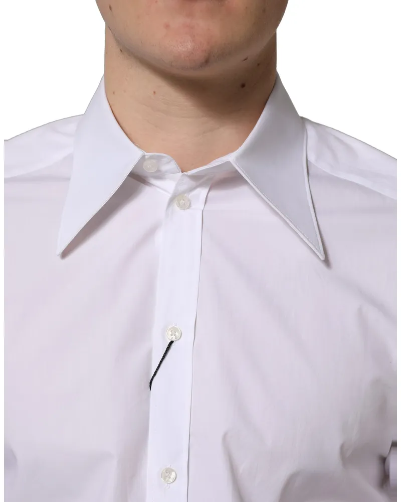 Dolce & Gabbana White Martini Long Sleeves Men Dress Shirt Cotton Silk White