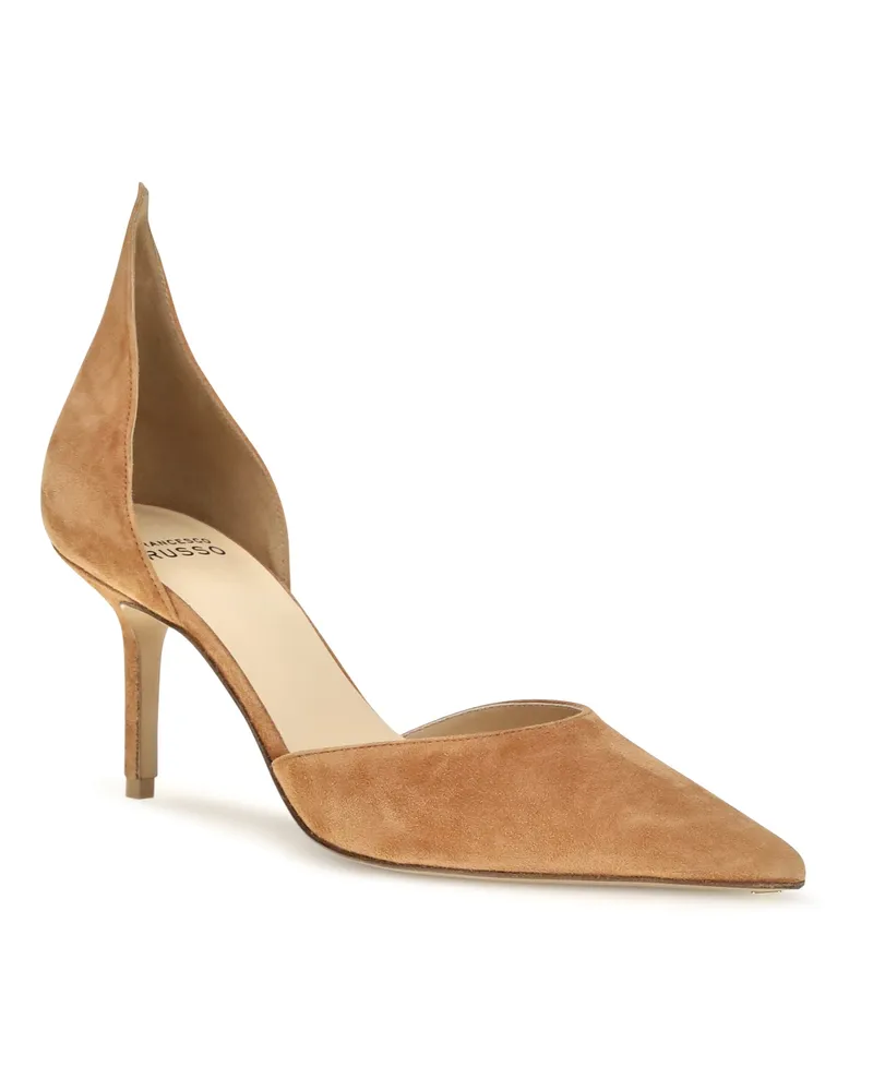 Francesco Russo Women's Dorsay Flame Suede Pumps Pumpkin High Heel Shoes Caramel