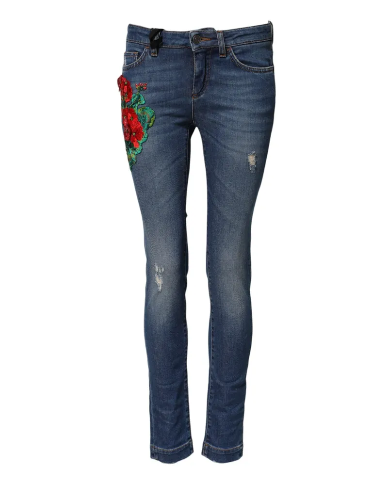 Dolce & Gabbana Women's Blue Cotton Low Waist Skinny Denim Jeans Elastane Clothing Blue
