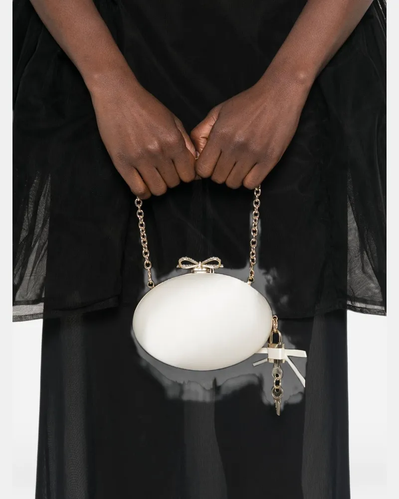 Self-Portrait Polished Metallic Oval Clutch — White White