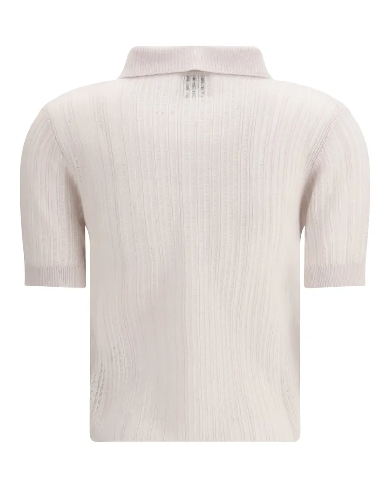 ALLUDE Women's Polo-Neck Short-Sleeve Sweater 80 Kashmir-Capra Hircus Kashmir/capra Beige