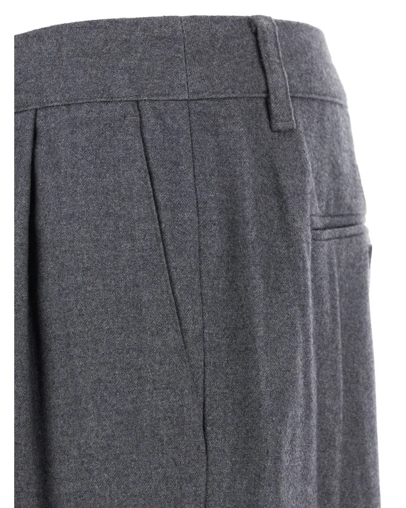 Dunst Men Grey Tailored Trousers With Front Pleats Polyester Gray