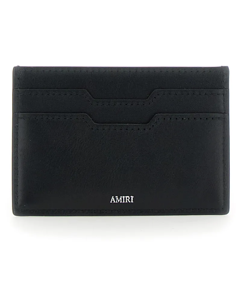 Amiri Men's Black Leather Card Holder With Logo Details Bovine Accessory Black