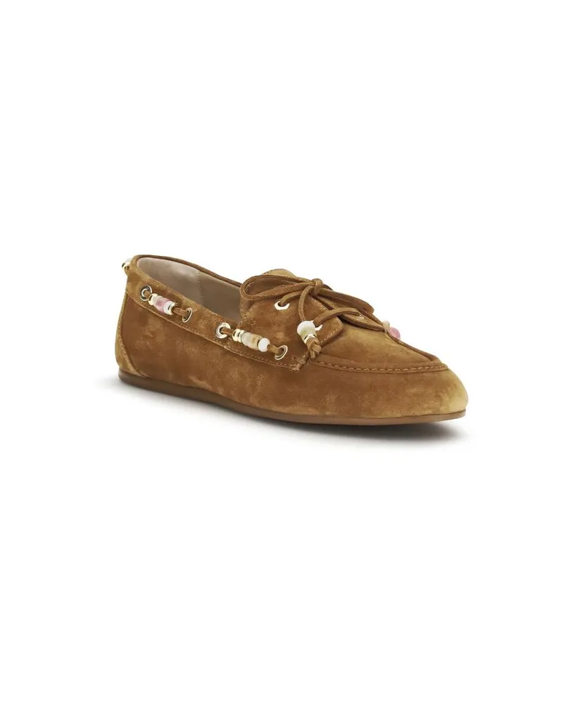 Stuart Weitzman Women's Brown Calf Leather Bos Taurus Slip-On Loafers Brown