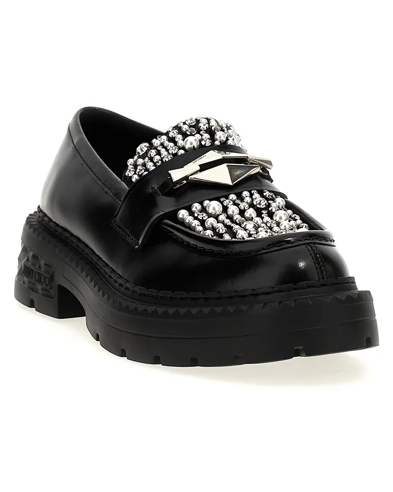Jimmy Choo Diamond-Embellished Leather Loafer — Black Black