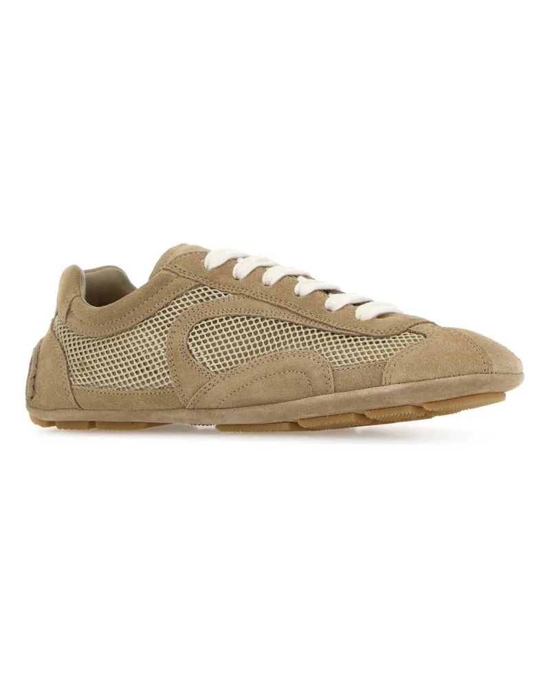 Prada Women's Beige Suede And Mesh Montecarlo Sneakers Deserto Beige