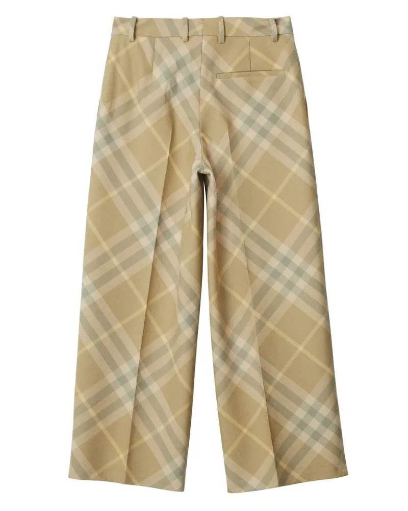 Burberry Check-Print Wool Trousers — Beige Beige