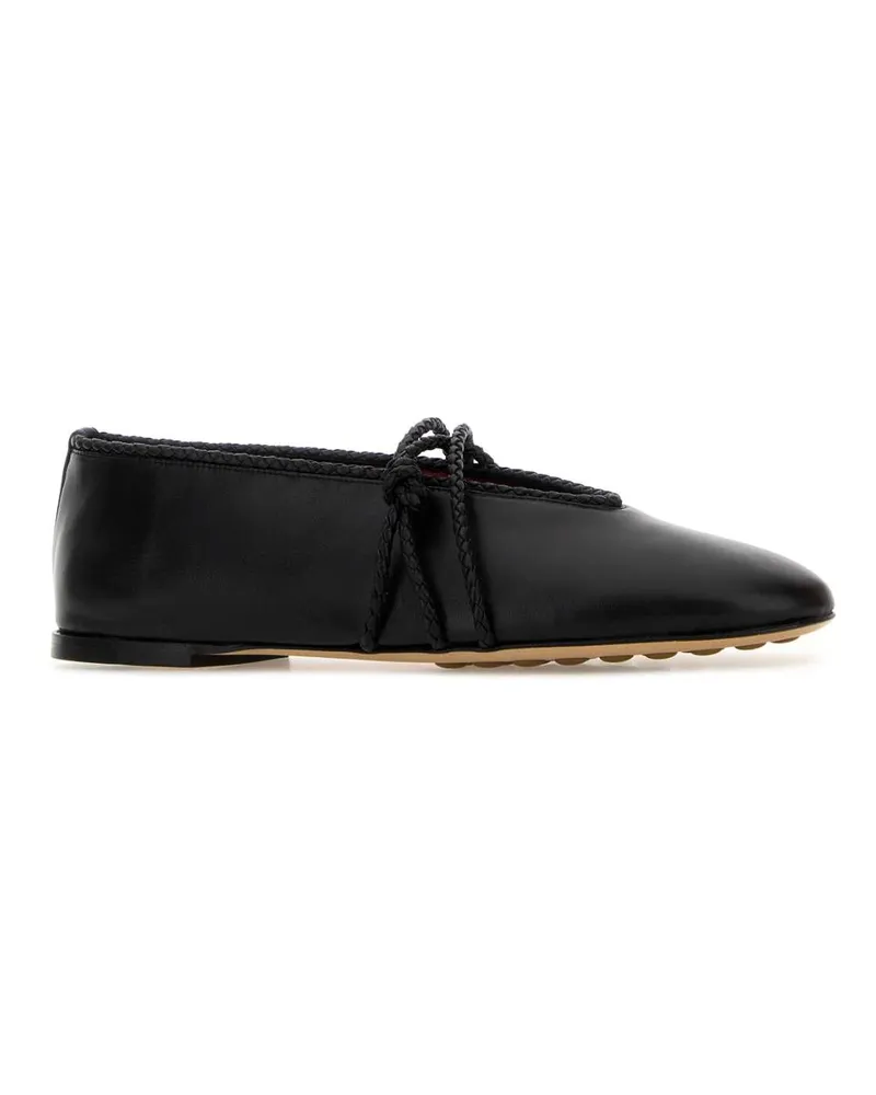 Bottega Veneta Women's Black Leather Mary-Jane Ballerinas Ballerine Flat Shoes Black