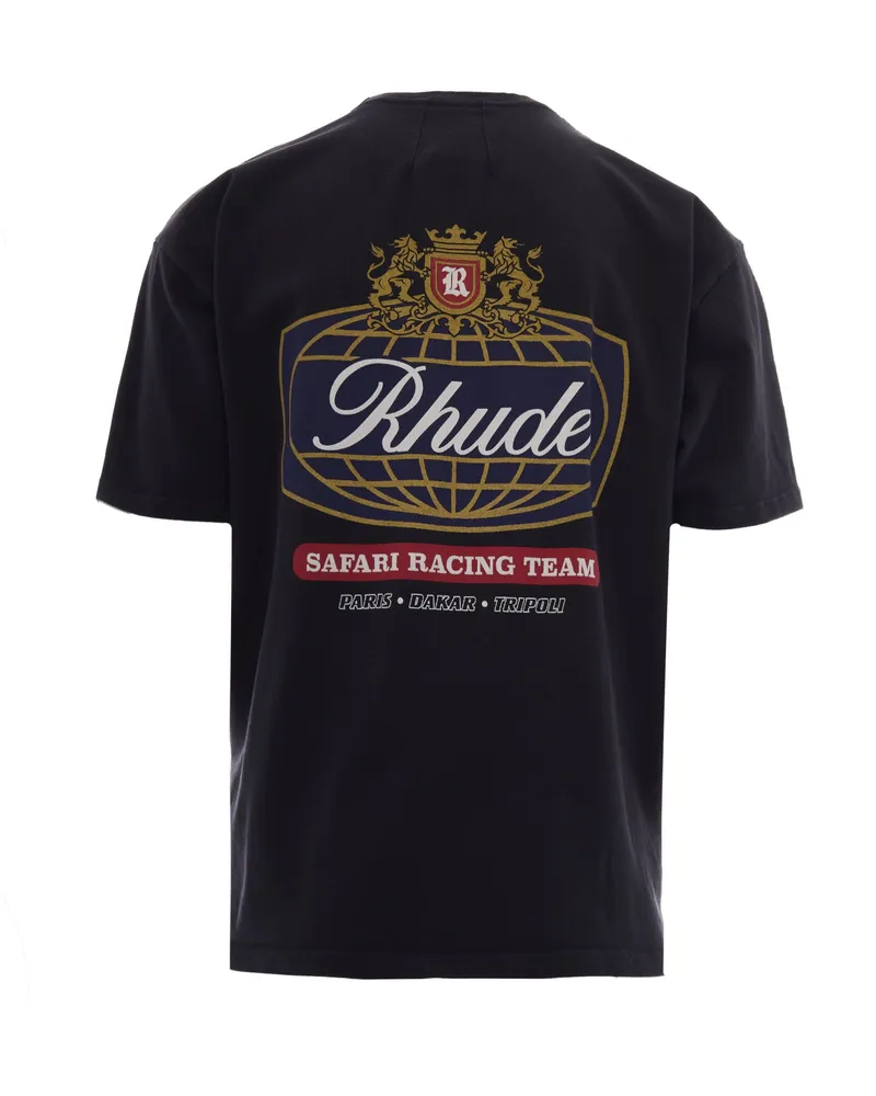 RHUDE Men's T-Shirt Safari Crest Vintage Black Black-Blue-Red Cotton T-Shirts Black/blue/red And Polos Black