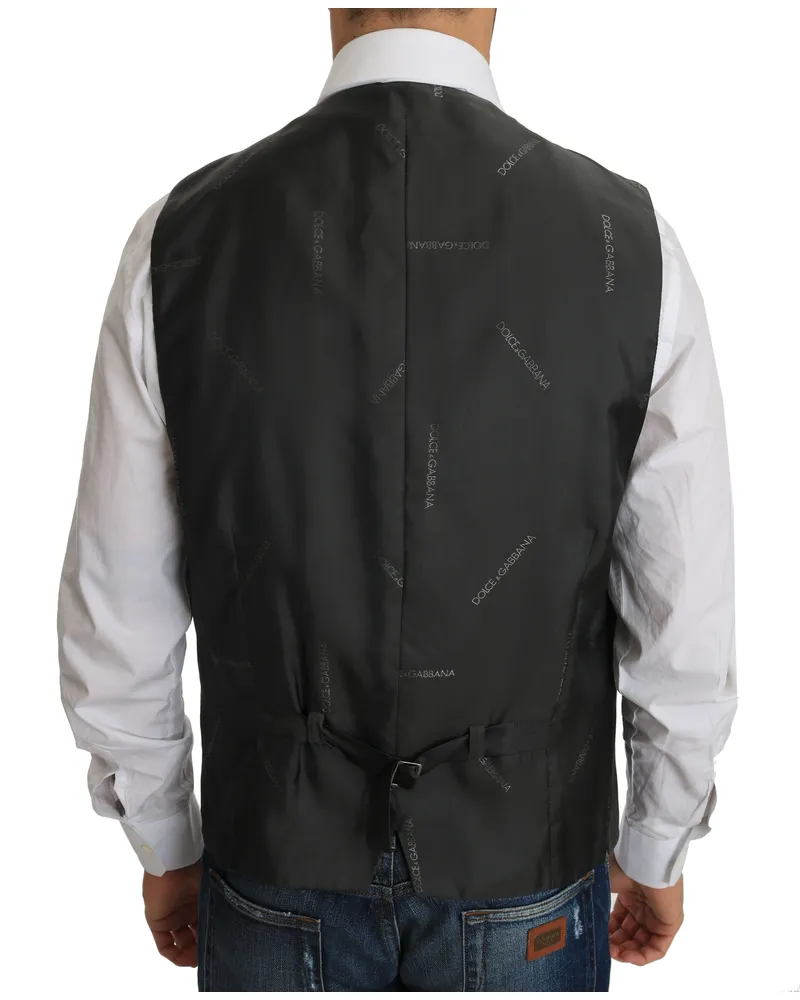 Dolce & Gabbana Men's Gray Wool Staff Checkered Stretch Vest Clothing Gray
