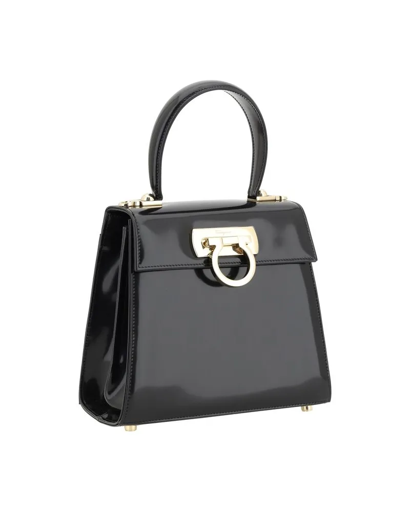 Ferragamo Women's Gancini Plaque Calf Leather Top Handle Bag Black Bos Black
