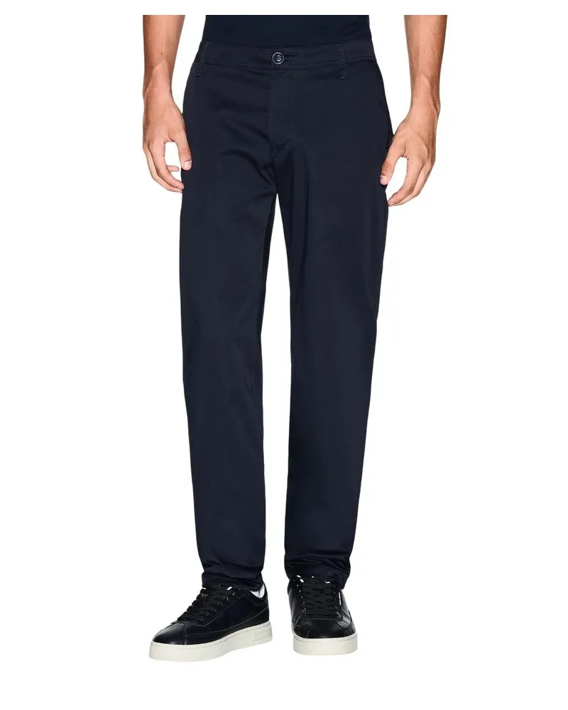 Armani Exchange Cotton-Blend Slim-Fit Trousers — Blue Blue