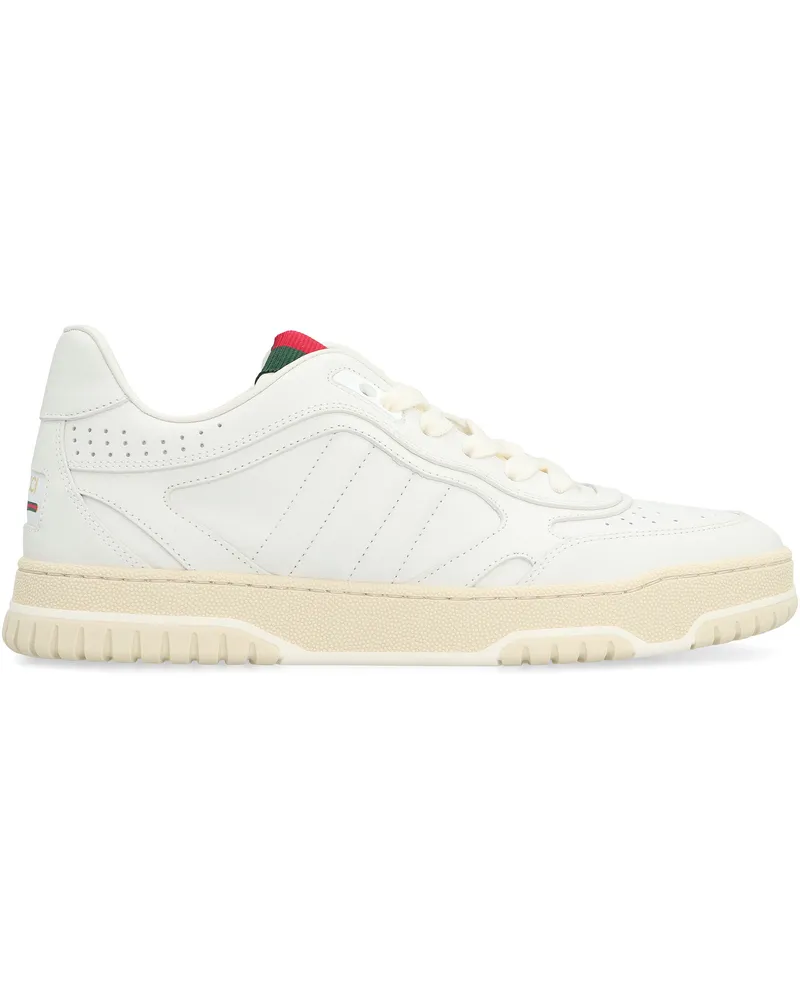 Gucci Women's Re-Web Leather Low-Top Sneakers White Cow Hide Trainers White