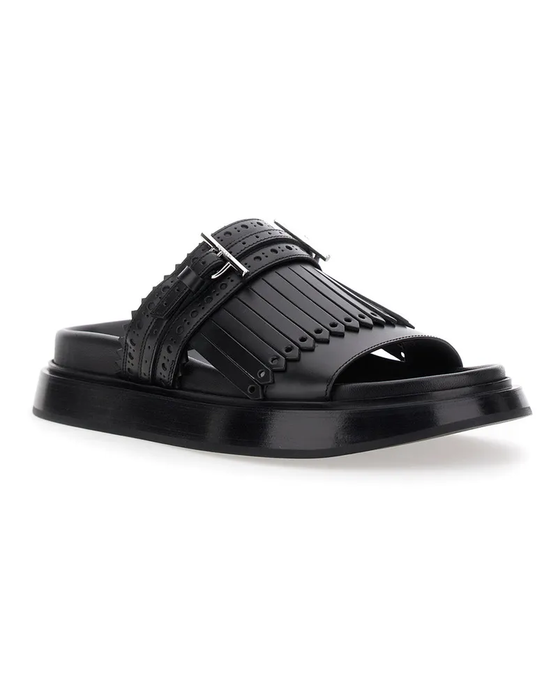 Alexander McQueen Women's Black Sandals With Decorative T-Buckle Strap Calf Black