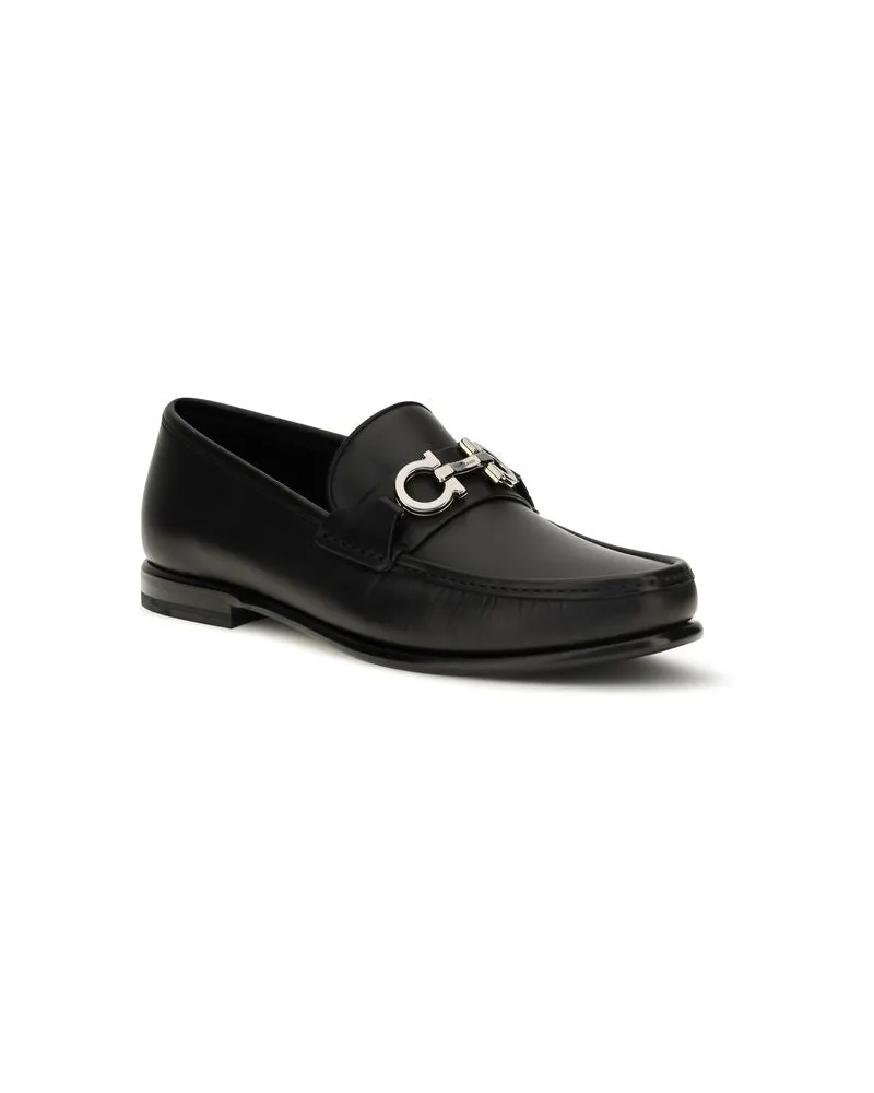 Ferragamo Men's Black Calf Leather Bos Taurus Slip-On Loafers Black