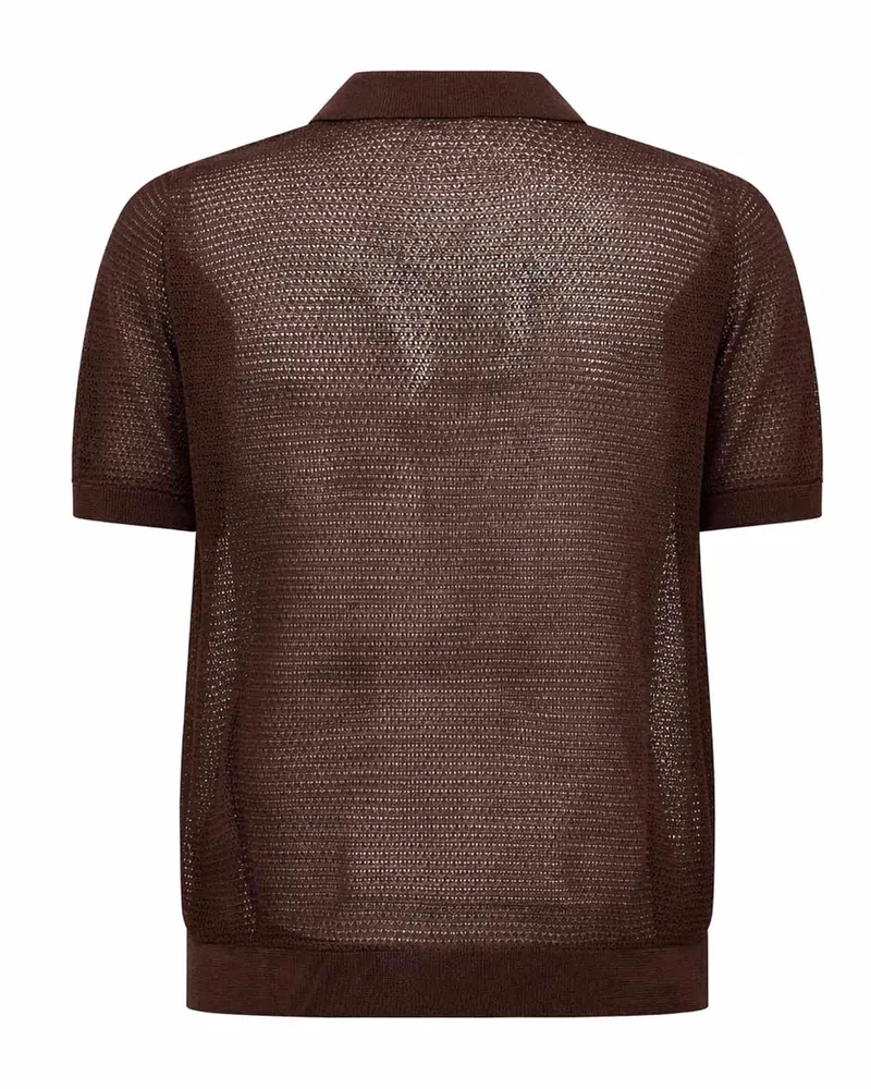 Tagliatore Pointelle Knit Cotton Shirt — Brown Brown