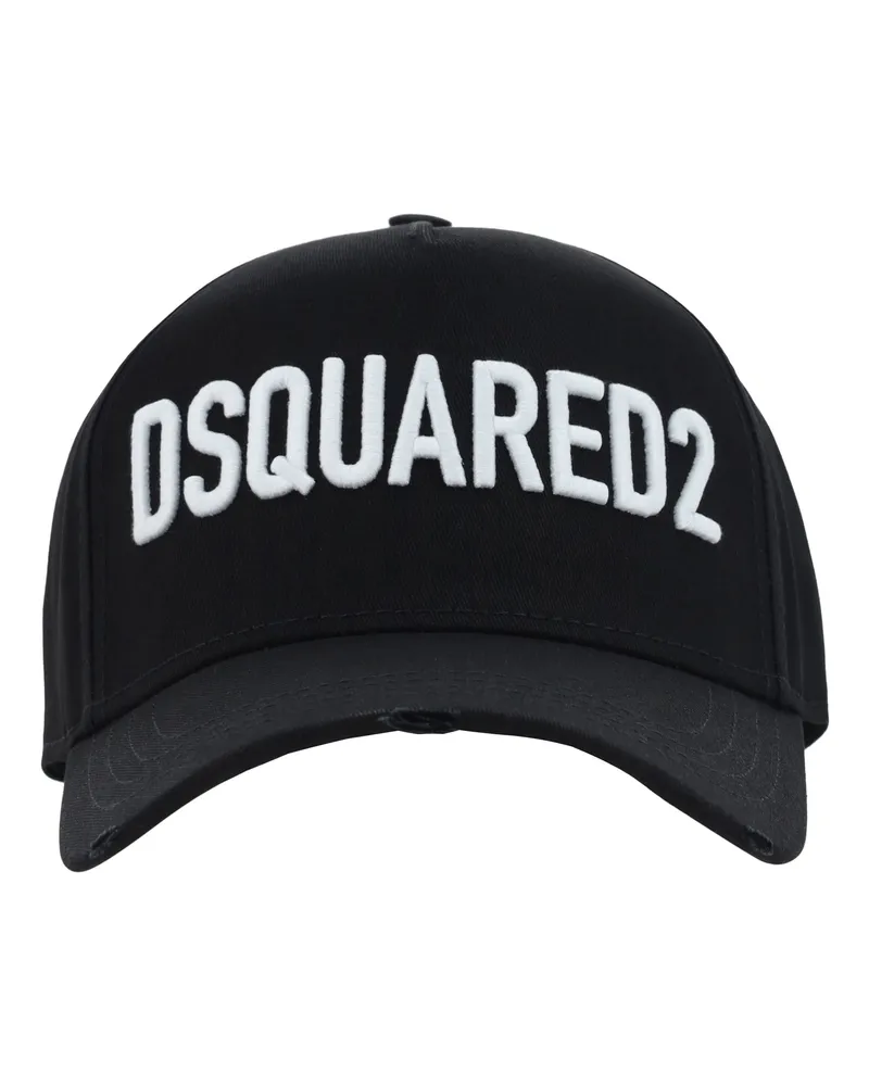 Dsquared2 Men's Logoed Cotton Baseball Hat Nero+biano Black