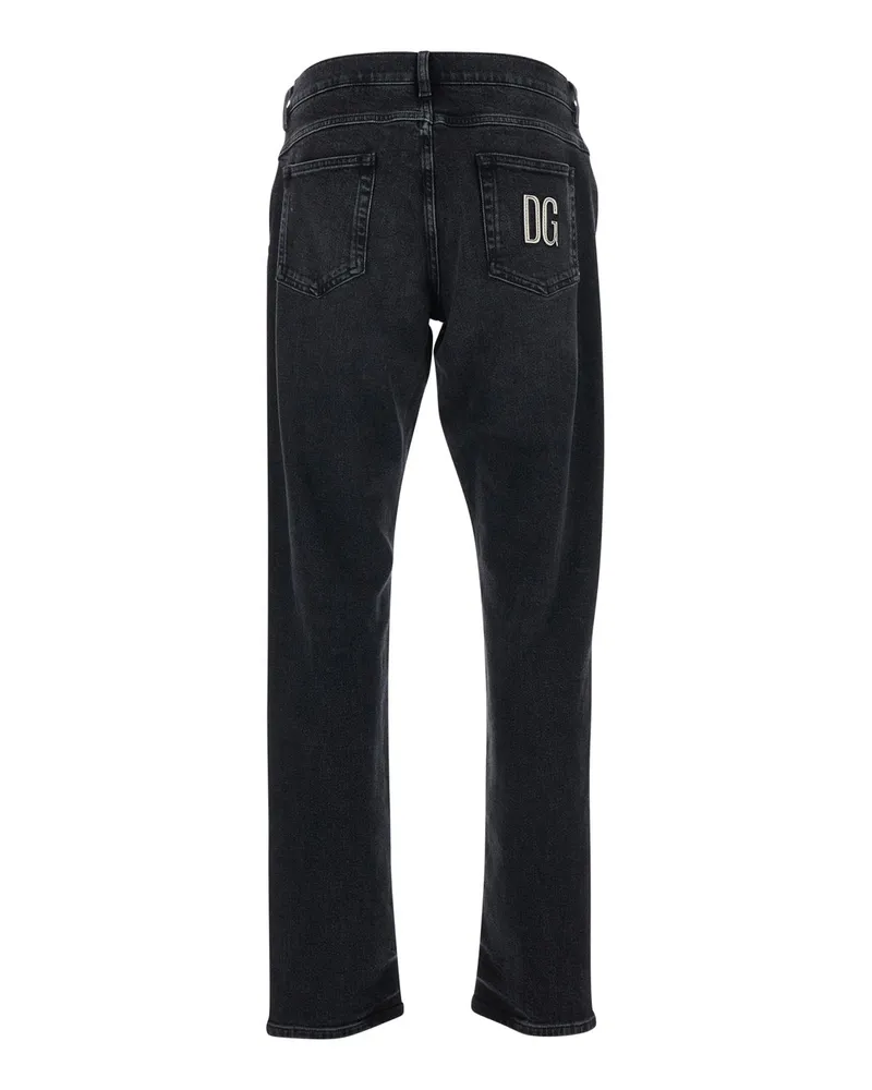 Dolce & Gabbana Men's Jeans With Logo Patch, Black Cotton Black