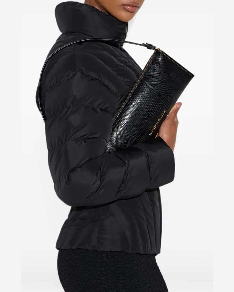 Elisabetta Franchi Lizard-Textured Leather-Effect Shoulder Bag — Black Black