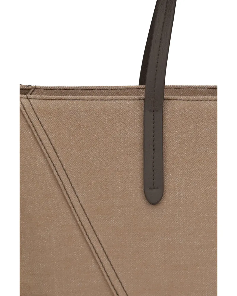 Brunello Cucinelli Women's Tote Bag Bc Canvas Camel Outer Cotton Shoulder Beige