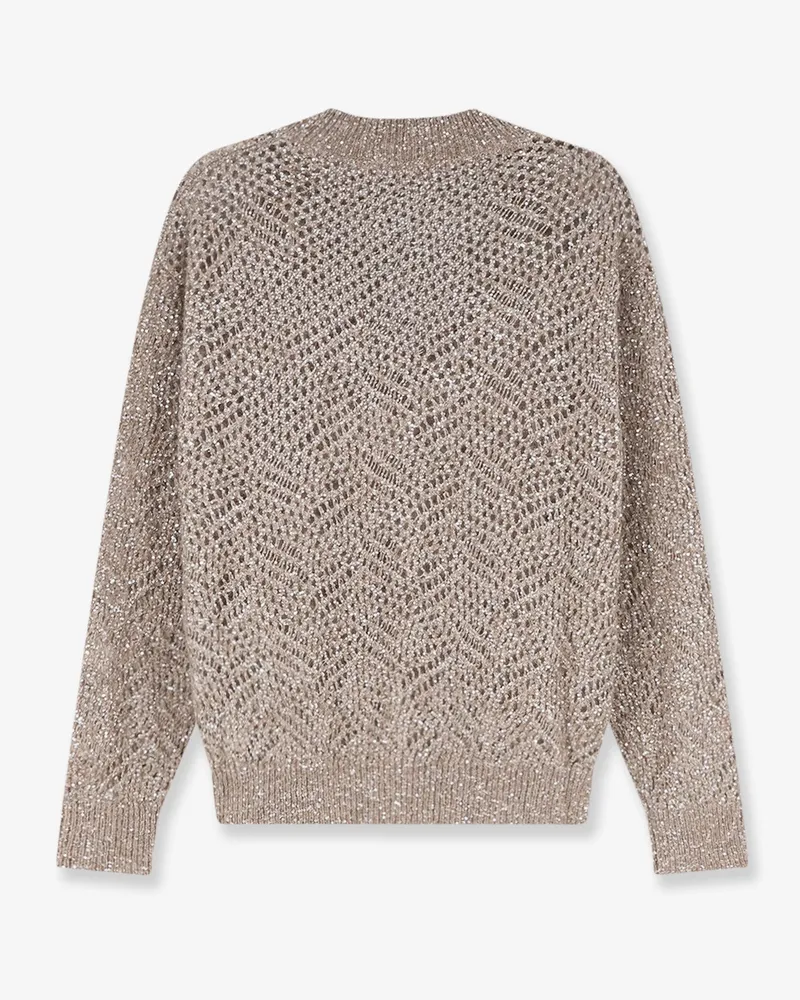Brunello Cucinelli Women Cashmere Sweater With Dazzling Pattern Beige Beige