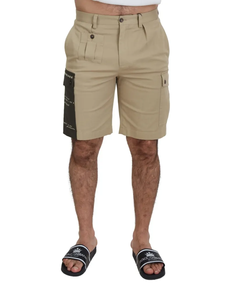 Dolce & Gabbana Men's Beige Cotton Cargo Bermuda Shorts Elastane Beige