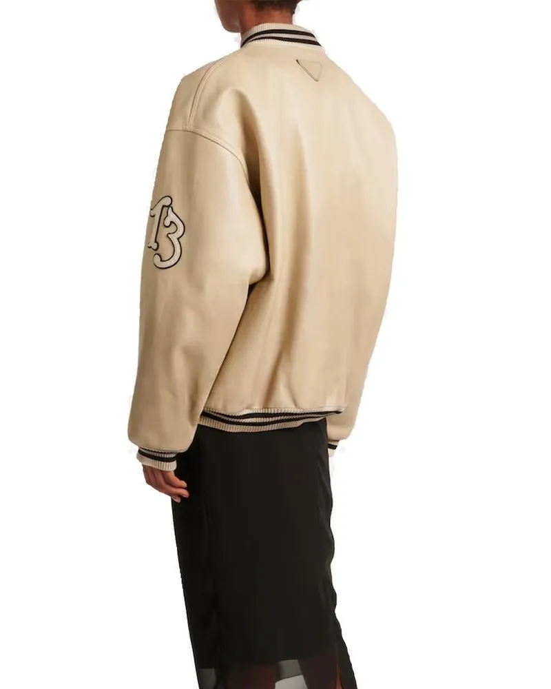 Prada Women's Beige Calfskin Bomber Clothing Beige
