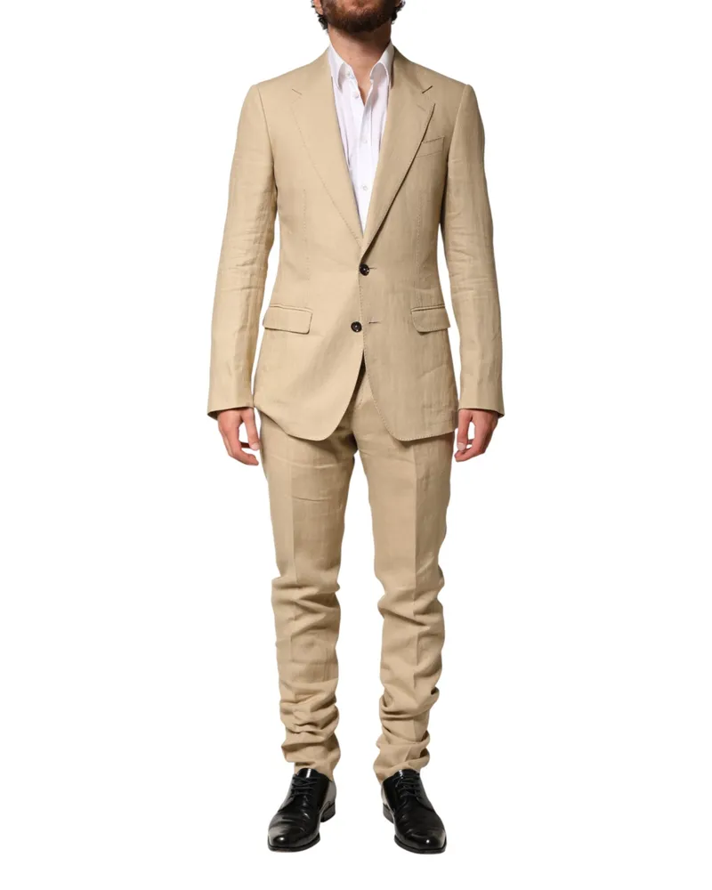 Dolce & Gabbana Men's Beige Linen Single Breasted 2 Piece Suit Beige