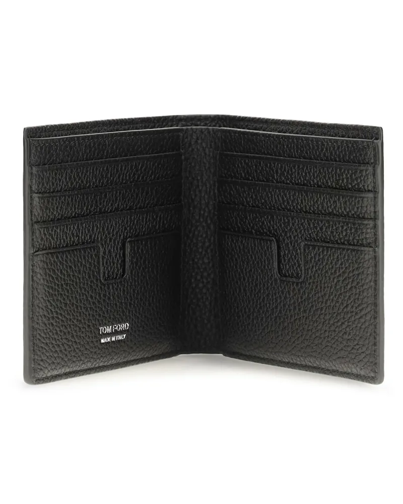 Tom Ford Men's Bifold Wallet T Line Grained Leather Black Calf Umbrellas Black