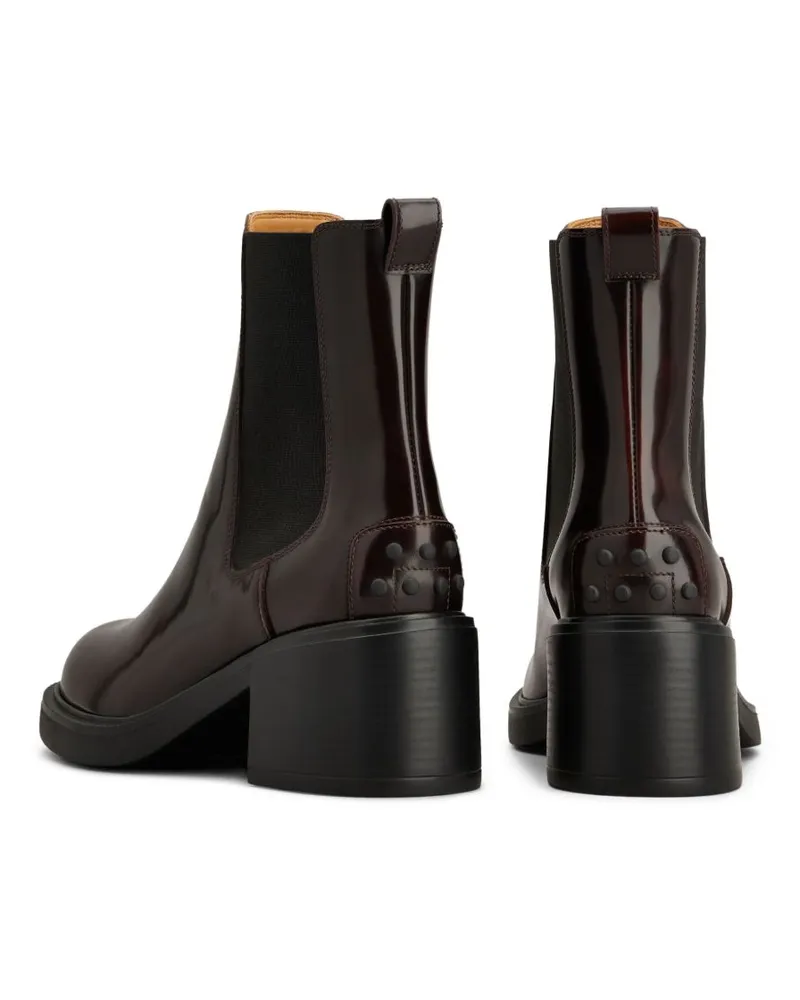 TOD'S Leather Block-Heel Chelsea Boot — Burgundy Burgundy
