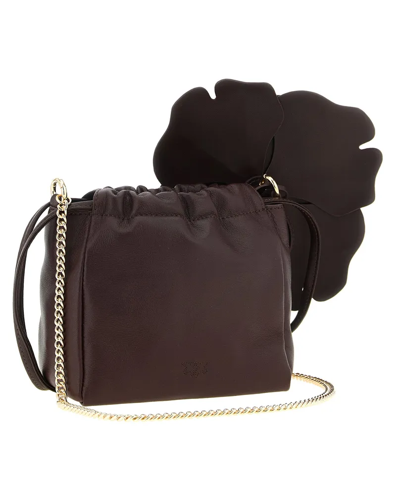 Pinko Flower Leather Clutch — Brown Brown