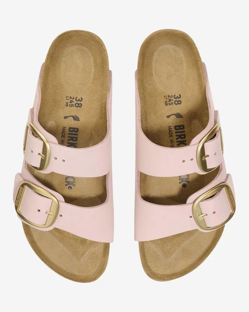 Birkenstock Unisex Big Buckle Sandals Light Pink Leather Slippers Flat Shoes Pink
