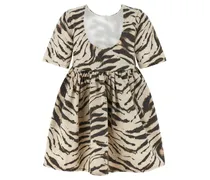 Zebra-Print Organic Cotton Denim Dress — Beige