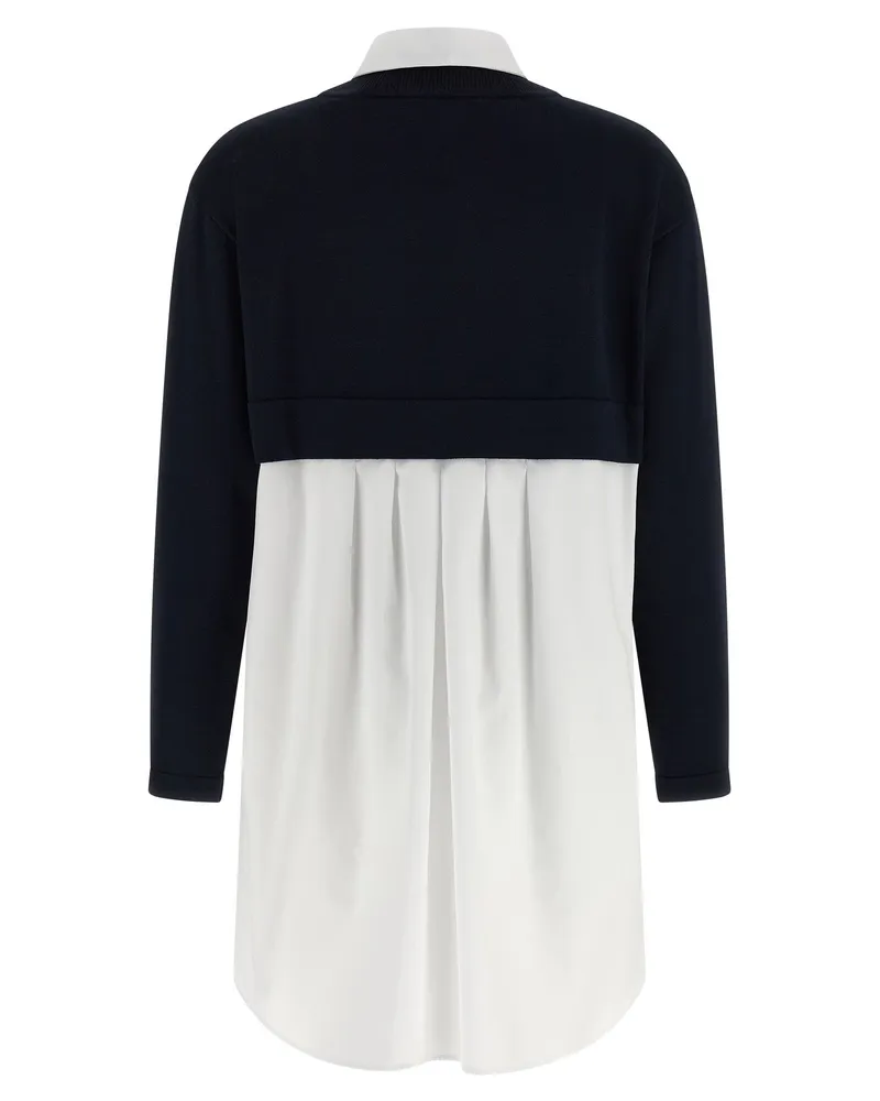 Elisabetta Franchi Multi-Layered Knit and Cotton Dress — Navy Navy