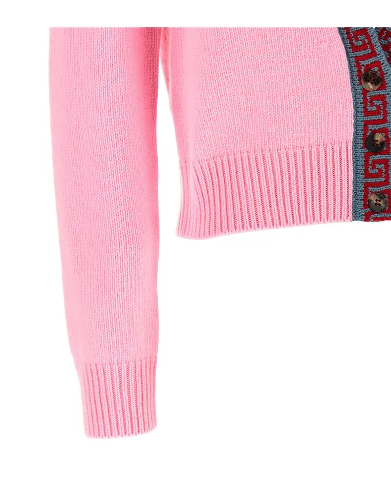 Versace Greek Key Jacquard Virgin Wool Cardigan — Pink Pink